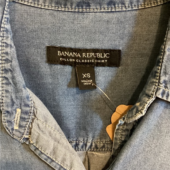 BANANA REPUBLIC Dillon Utility Chambray Button Up Shirt Distressed Sz XS - Picture 4 of 11
